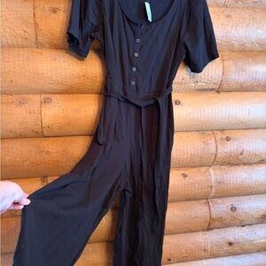 GAP Black Button-Front Jumpsuit with Waist Tie
